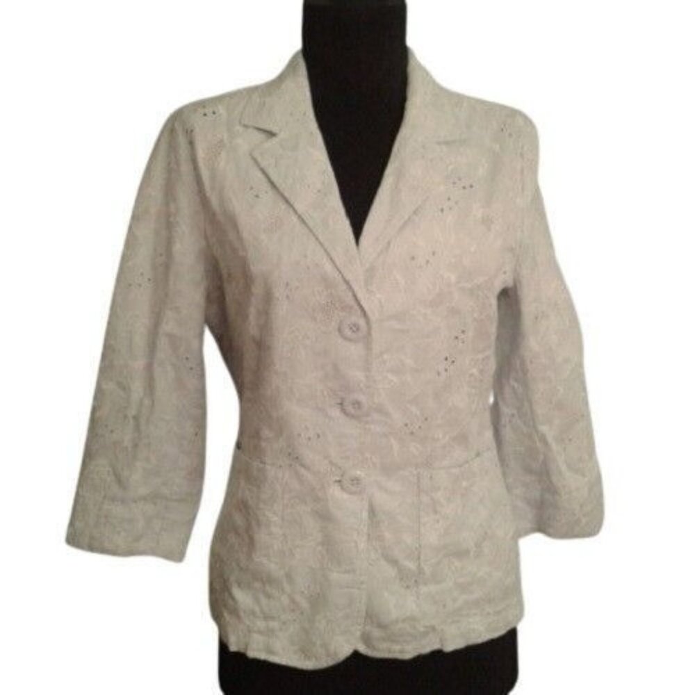 J. Jill Size 2 Womens light blue Embroidered Cotton Jacket Floral eyelet lace